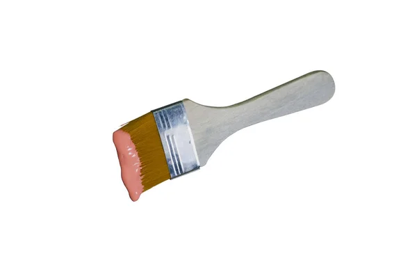 Pędzel Malowania Białym Tle Plamkami Farby Różnych Kolorach — Zdjęcie stockowe