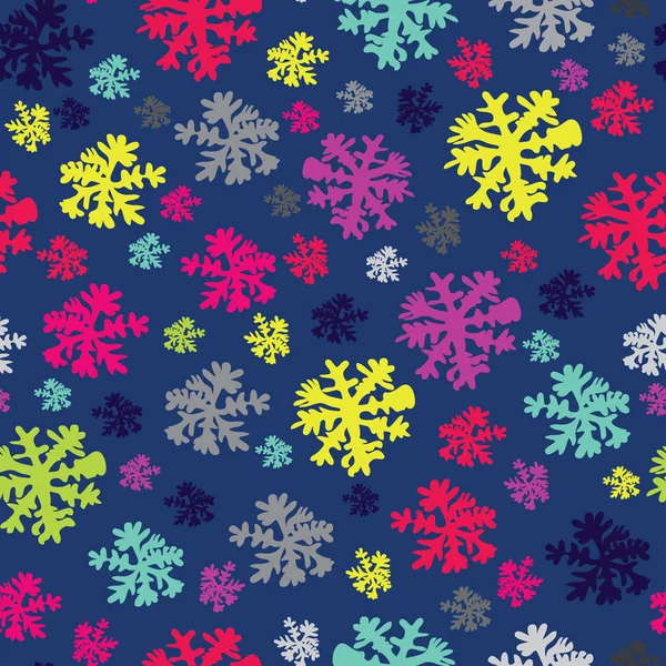 Natal abstrato e fundo de ano novo com neve e flocos de neve em cores de néon. Ilustração vetorial . — Vetor de Stock