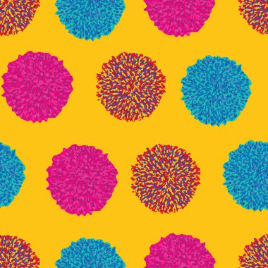 Retro vintage canlı renkler sarı, kumaş için mükemmel desen yinelenen vektör geometrik pom pom