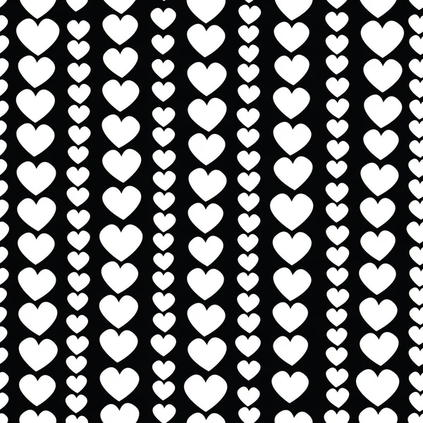 Witte harten verticale strepen naadloze patroon op zwarte achtergrond. lineair ontwerp. — Stockfoto