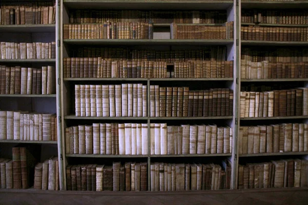 Történelmi régi könyvek egy régi könyvtárban — Stock Fotó