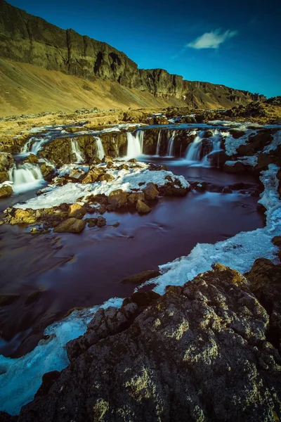 Нонамский Водопад Золотыми Облаками Небе Проточная Вода Улавливается Длительным Воздействием — стоковое фото