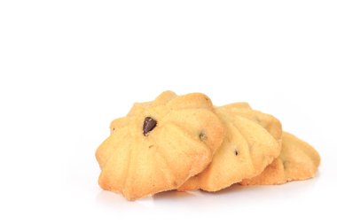 çikolata parçalı kurabiye bisküvi üzerinde beyaz bakcground