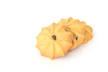 çikolata parçalı kurabiye bisküvi üzerinde beyaz bakcground