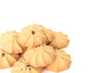 çikolata parçalı kurabiye bisküvi üzerinde beyaz bakcground