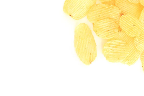 Krispig Potatis Chips Skräpmat Ohälsosam Mat Vit Bakgrund — Stockfoto
