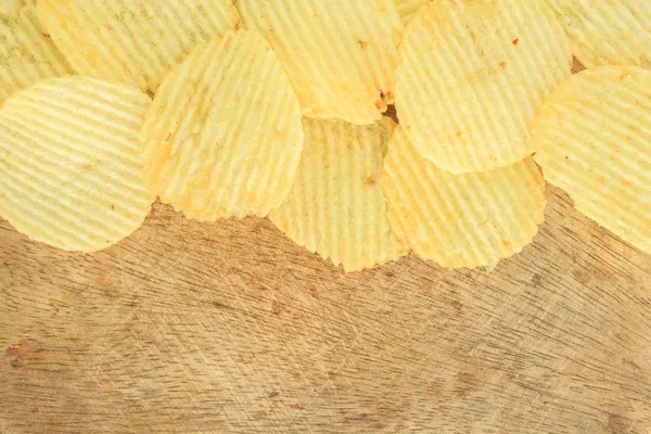 Knapperige Aardappel Chips Junkfood Ongezond Voedsel Houten — Stockfoto