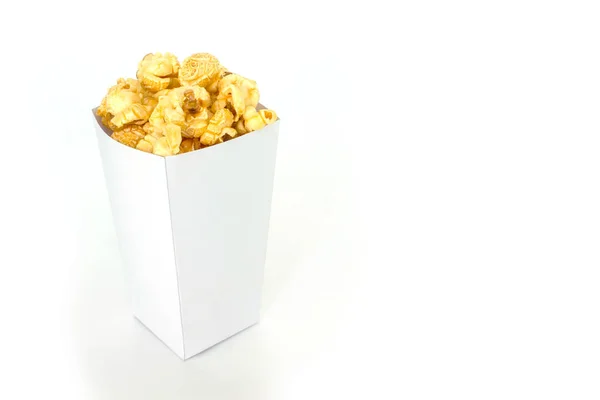 Popcorn Witte Vak Witte Achtergrond — Stockfoto