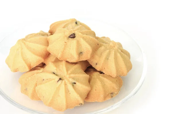 Biscuits Aux Pépites Chocolat Sur Bakcground Blanc — Photo