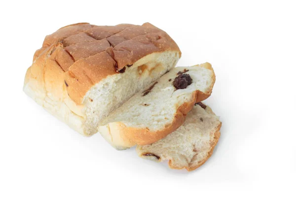 Pão Passas Comida Doce Fundo Branco — Fotografia de Stock