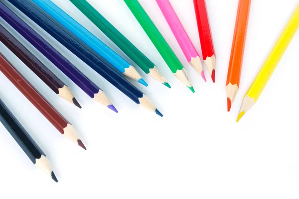Lápices Colores Dibujo Multicolor Sobre Fondo Blanco — Foto de Stock