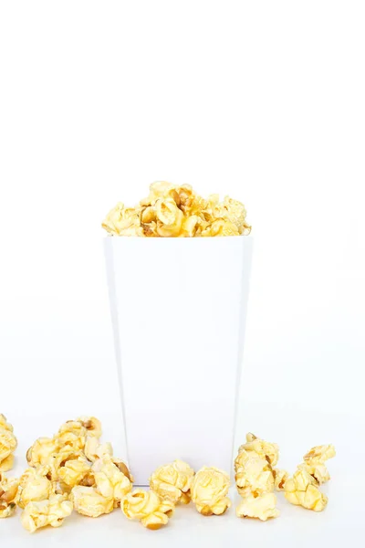 Palomitas Maíz Caja Blanca Sobre Fondo Blanco — Foto de Stock