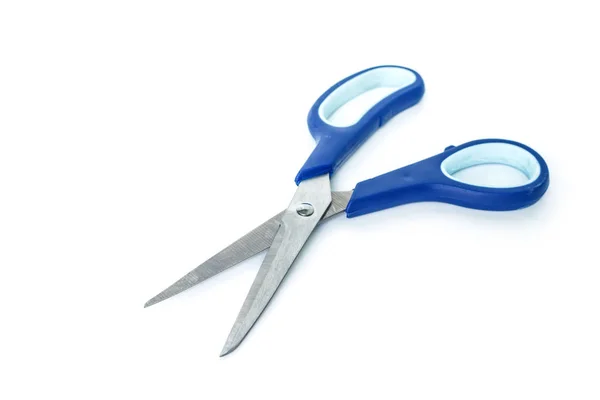 Blue Scissors Cutting White Background — Stock Photo, Image