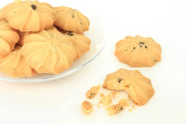 Čokoláda Čip Cookies Sušenky Bílé Bakcground — Stock fotografie