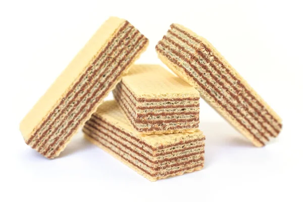 Sobremesa Chocolate Wafer Fundo Branco — Fotografia de Stock