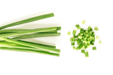green onion cutted chives pile nature food on white background clipart