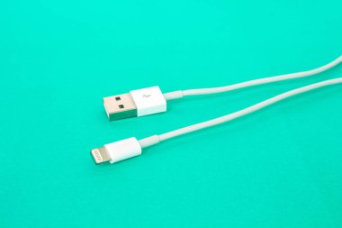 USB kablo bağlantı noktası şarj yeşil zemin üzerine