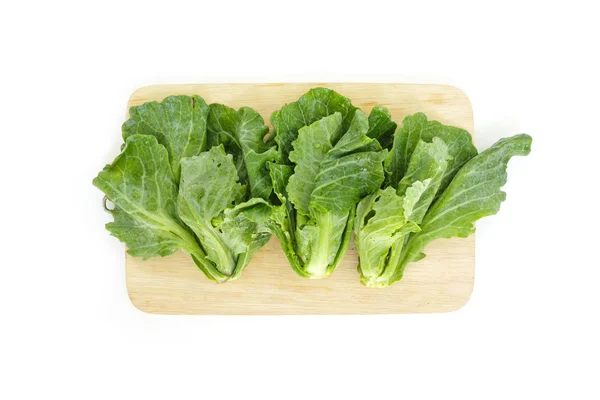 Chinese Kale Cutting Board Top View White Background — Stock Photo, Image