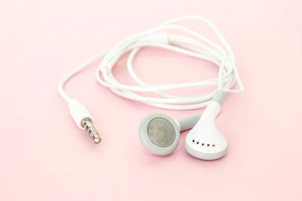 Earbuds Earphones Pink Background — Stock Photo, Image