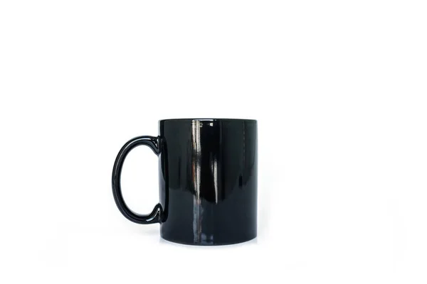 Copo Preto Caneca Preto Vazio Fundo Branco — Fotografia de Stock