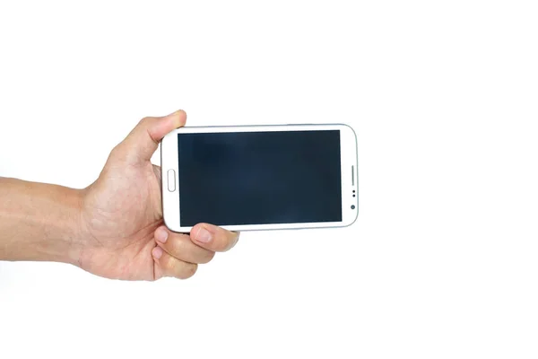 Mano Che Tiene Smart Phone Sfondo Bianco — Foto Stock