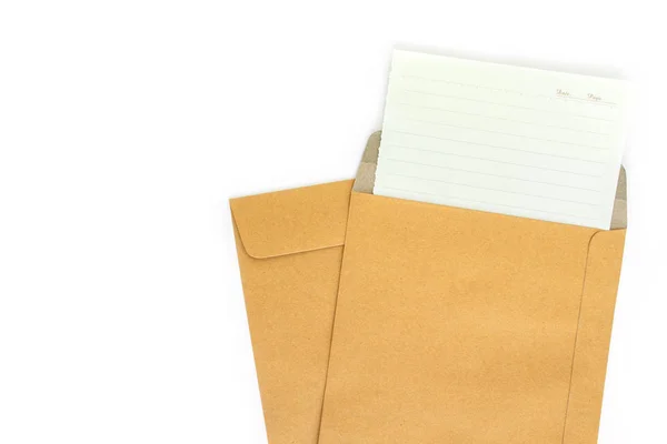 Lettre Enveloppe Marron Sur Fond Blanc — Photo