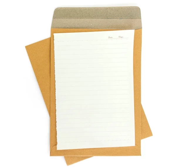 Lettre Enveloppe Marron Sur Fond Blanc — Photo