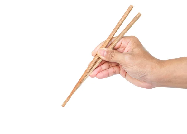 伝統の箸を持っている手白背景に中国日本 — ストック写真
