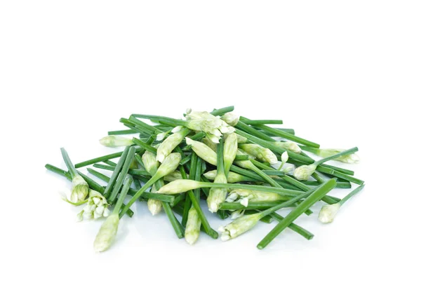 Tagliare Cinese Chive Fioritura Cipolle Gambo Pila Verdura Cibo Natura — Foto Stock