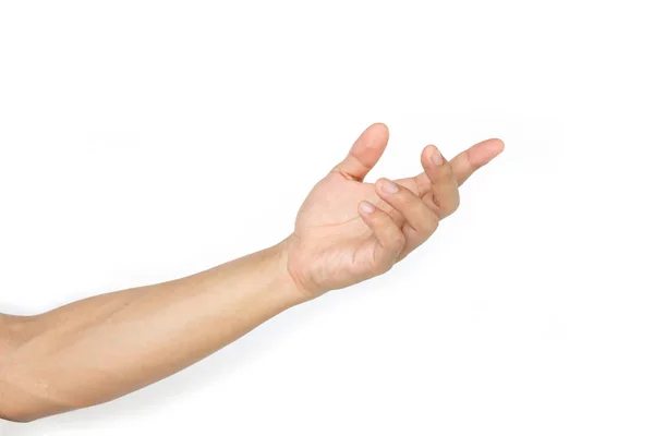 Ręką Człowieka Symbol Zabrać Lub Wskazując Białym Tle — Zdjęcie stockowe