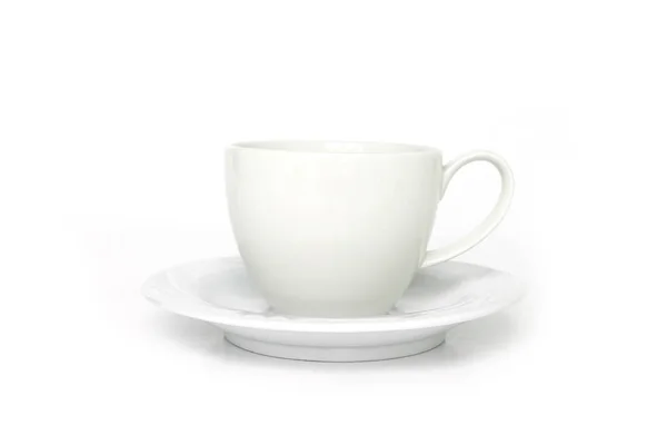 Witte Kop Koffie Schotel Leeg Witte Achtergrond — Stockfoto