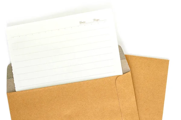 Lettre Enveloppe Marron Sur Fond Blanc — Photo