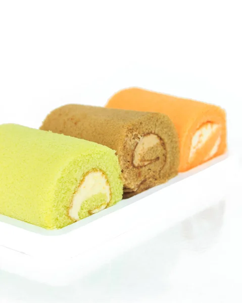 Rollo Pastel Naranja Chocolate Verde Colocado Una Caja Blanca — Foto de Stock