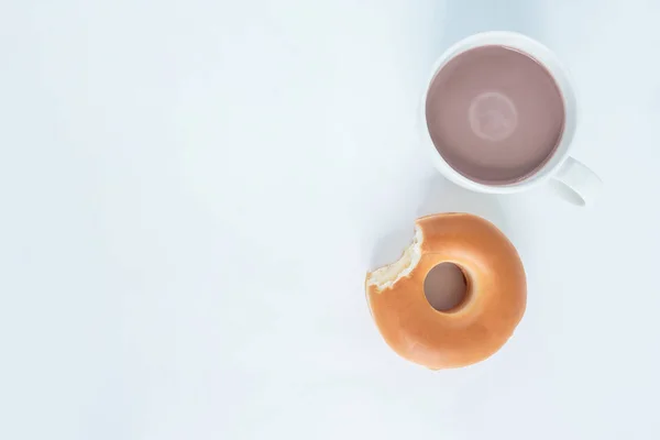 Bite Marks Donuts Cup Cocoa Drink White Background — Stock Photo, Image