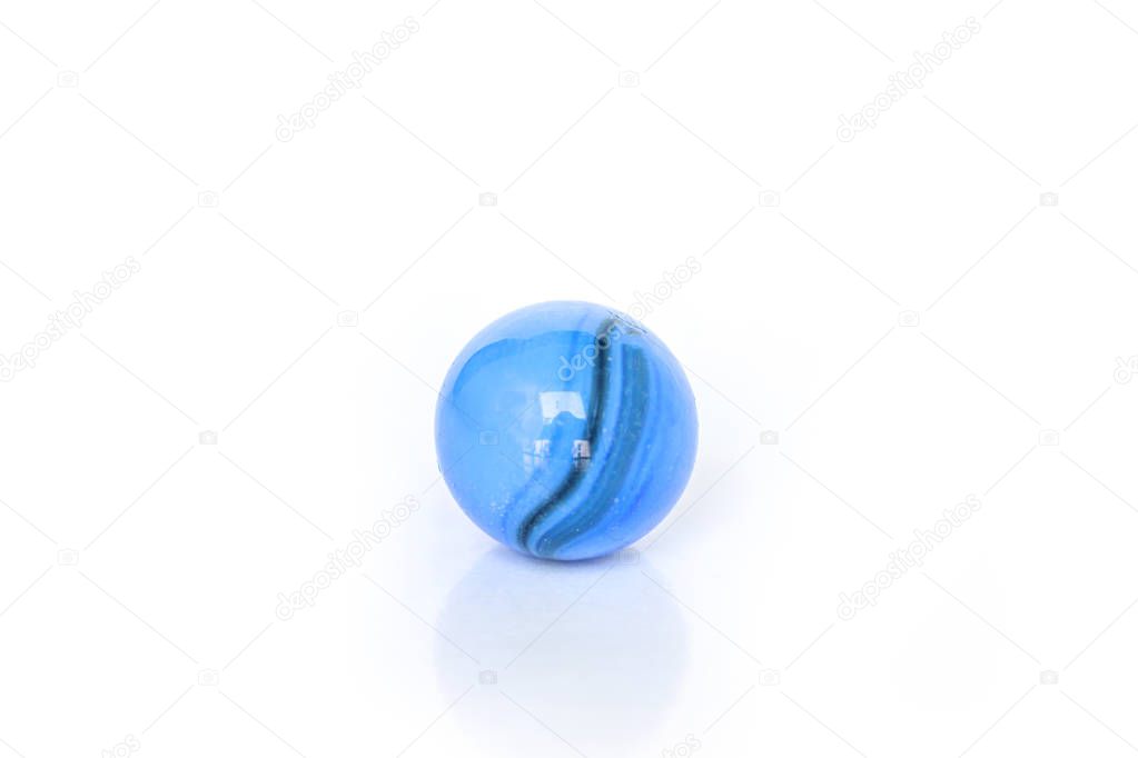 blue glass ball sphere decoration on white background