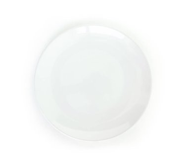 Beyaz arka plan üzerinde beyaz tabak boş üstten görünüm