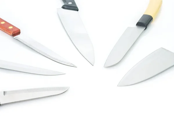 Коллекция Кухонных Ножей Белом Фоне — стоковое фото