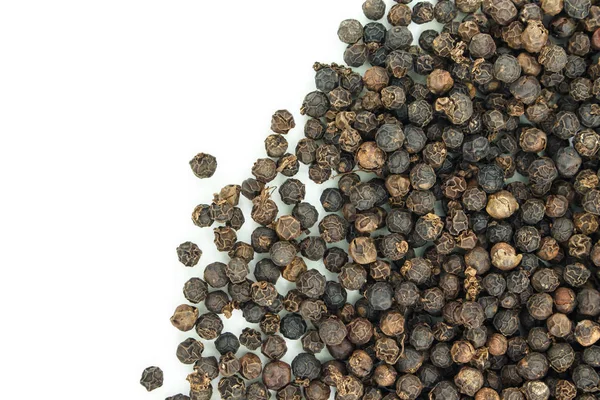 Black Peppercorns Heap Top View White Background — Stock Photo, Image