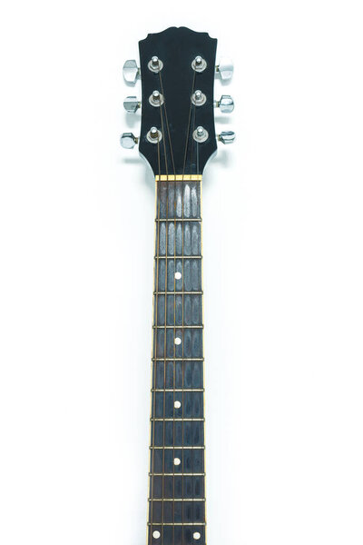Neck or fretboard for black guitar classic on white background.