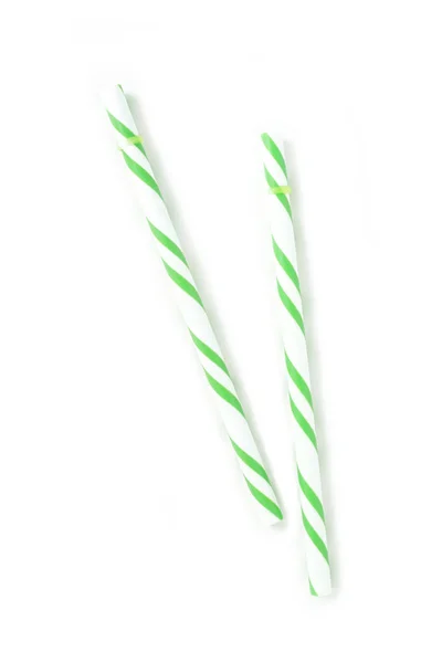 Colorful Green Straw White Background — Stock Photo, Image