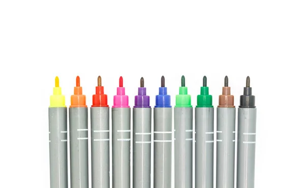 Penne Colorate Isolate Sfondo Bianco — Foto Stock