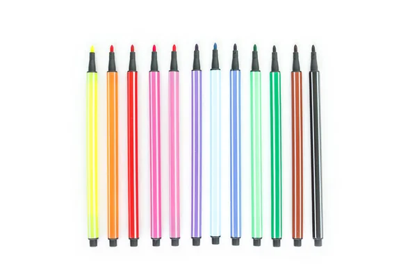 色彩斑斓的钢笔 白色背景隔离 — 图库照片