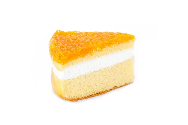 Deel Van Heerlijke Oranje Koek Witte Achtergrond — Stockfoto