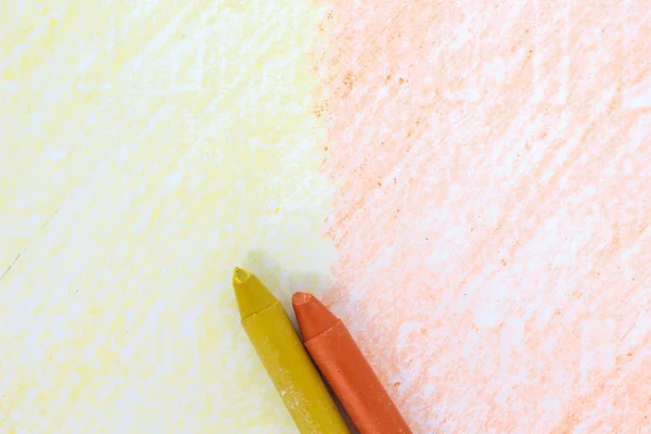 Žlutá Oranžová Pastelka Kresby Bílém Pozadí Textury — Stock fotografie