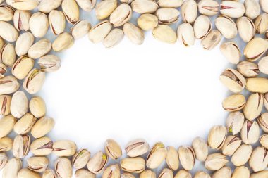 Fıstıklı üstten görünüm çerçeve veya beyaz arka plan üzerinde kenarlık.