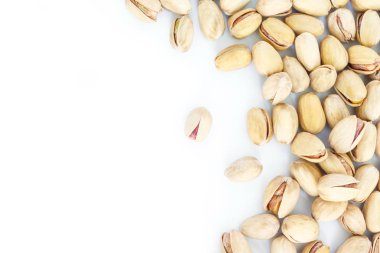Fıstıklı üstten görünüm çerçeve veya beyaz arka plan üzerinde kenarlık.