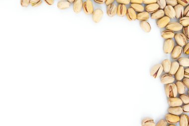 Fıstıklı üstten görünüm çerçeve veya beyaz arka plan üzerinde kenarlık.
