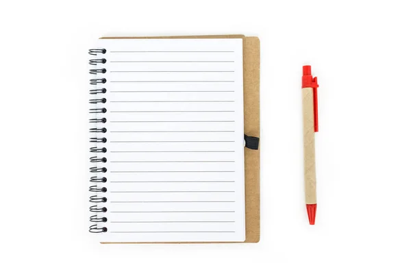 Notebook Caneta Sobre Fundo Branco — Fotografia de Stock