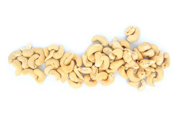 Heap Cashews Top View White Background — Stock Photo, Image