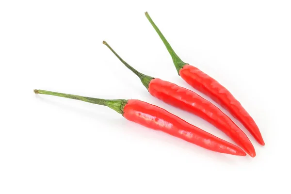 Drie Chili Peper Rode Pittige Witte Achtergrond — Stockfoto
